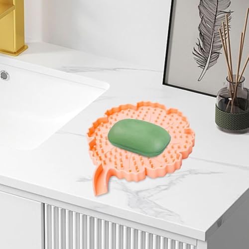 DimyFew Silicone Soap Dish with Floral Design Pink