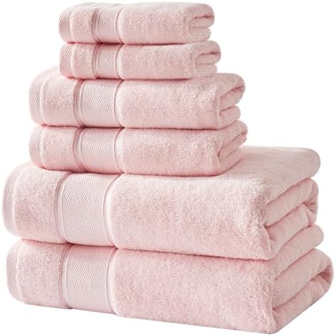 Marvione 6-Piece Bath Towel Set Pink Turkish Cotton