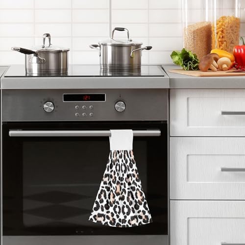 RPLIFE Bath Towels with Loops Set of 2 Black White Leopard Print