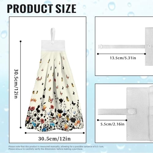 Hand Towels with Hanging Loops and Button Floral Design