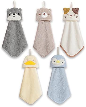 5 Pack Cute Animal Hand Towels with Hanging Loop