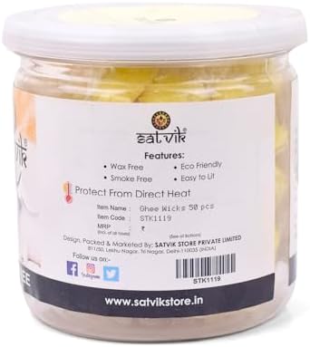 Craftsman Pure Cow Ghee Wicks for Puja - 50 Piece Jar