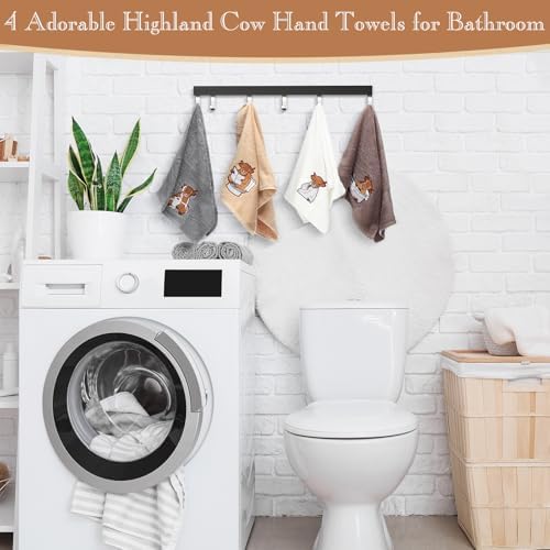 4 Pcs Highland Cow Hand Towels Farmhouse Decor