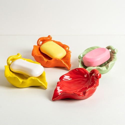 Gaolinci Leaf Shape Ceramic Soap Holder Drainage Dish