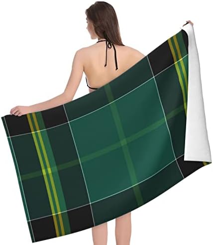 Bright Green Plaid Beach Towel for Kids and Adults