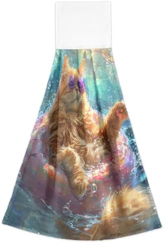 RPLIFE Cat Lounges Hand Towels 2 Pack Soft Bathroom Towels with Hanging Loops