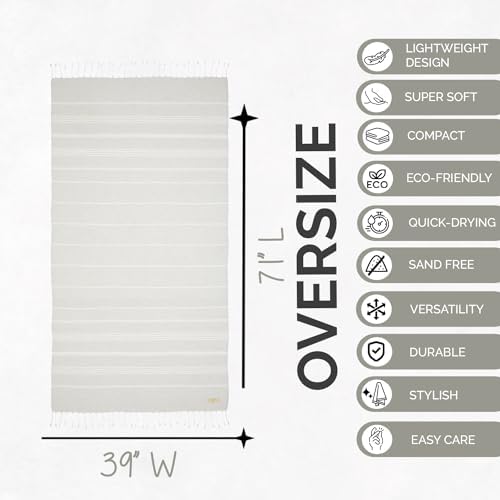 Yazz Turkish Cotton Beach Towel 39x71in Light Grey