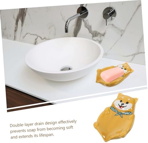 Wakauto Dog Shape Ceramic Soap Dish for Bathroom Decor