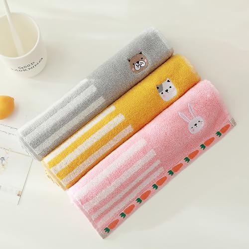 Kissvian 3 Pack Cartoon Animal Hand Towels Pure Cotton Kids Washcloths