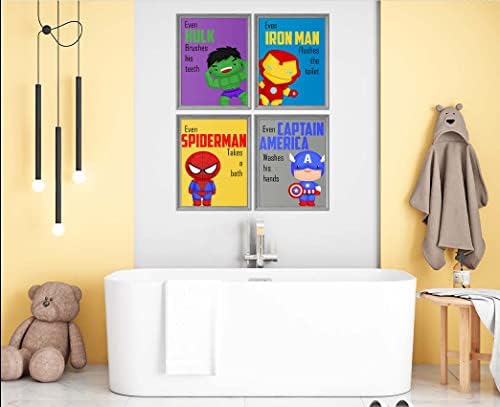 Silly Goose Gifts Superhero Bathroom Wall Art Set of 4