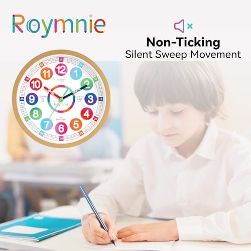 Roymnie Learning Clock for Kids 8 Inch Silent Non-Ticking