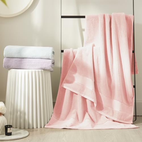 Marvione 6-Piece Bath Towel Set Pink Turkish Cotton