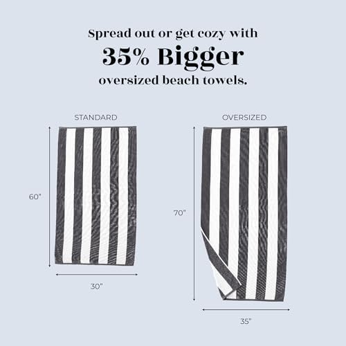Great Bay Home 100 Cotton Velour Beach Towel - Grey Cabana Stripe 35x70