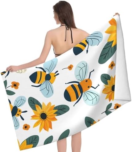 Bee and Sunflower Beach Towel 31x51in Ultra Soft Quick Dry Microfiber Pool Towel