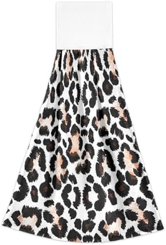 RPLIFE Bath Towels with Loops Set of 2 Black White Leopard Print