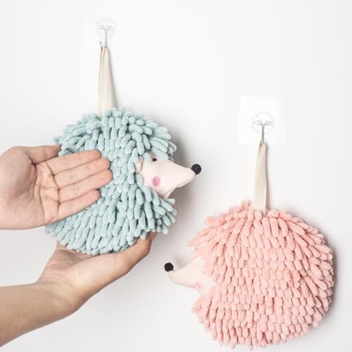 Dormercy Fuzzy Ball Towels with 4 Hooks 2 Pack Green Pink