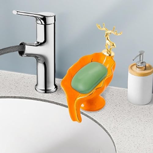 Ceramic Leaf Shape Soap Dish Tray with Self Draining Design
