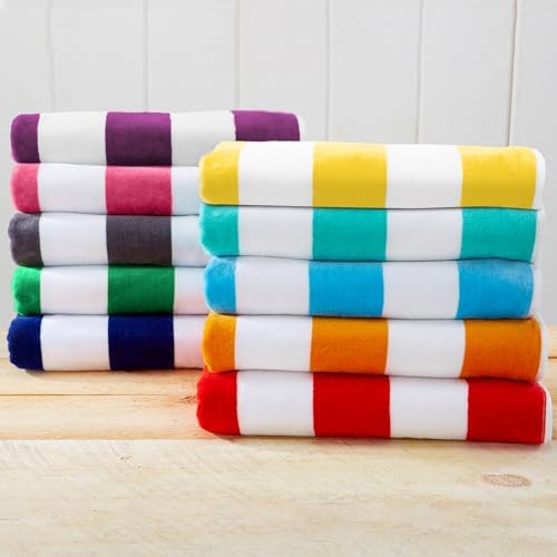 Great Bay Home 100 Cotton Velour Beach Towel - Grey Cabana Stripe 35x70