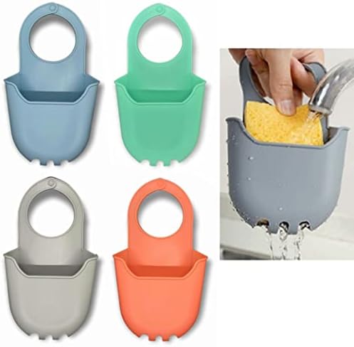 4 Sink Caddy Silicone Soap Holder Basket for Kitchen Bath Shower
