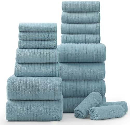 18 Piece Soft Turquoise Bath Towel Set