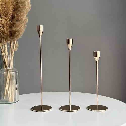 Gold Candle Holder Set of 3 for Home Decor