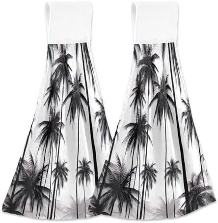 RPLIFE Bath Towels with Loops Set of 2 Black White Palm Trees 1