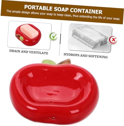 BRIGHTFUFU Apple Shaped Ceramic Soap Dish with Drainage