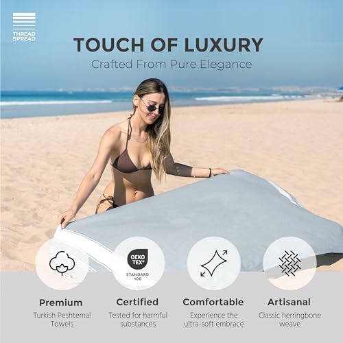 THREAD SPREAD Turkish Cotton Beach Towels 2 Pack - Grey Chambray 1