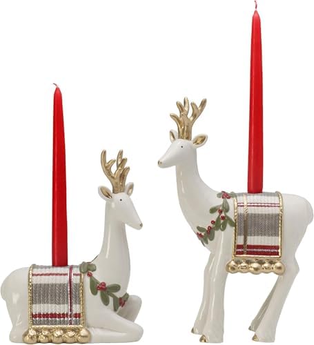 Fitz and Floyd Mistletoe Deer Candleholder Set 1