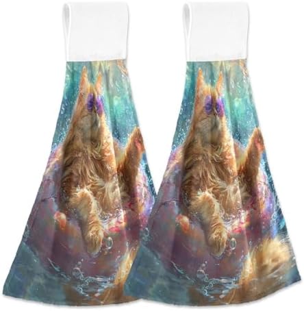 RPLIFE Cat Lounges Hand Towels 2 Pack Soft Bathroom Towels with Hanging Loops