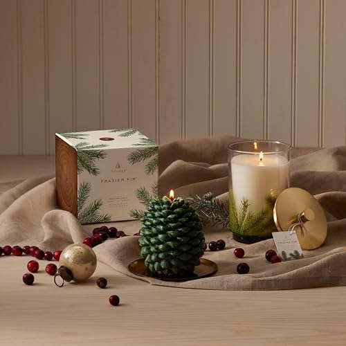 Thymes Frasier Fir Pinecone Candle - Green Pillar