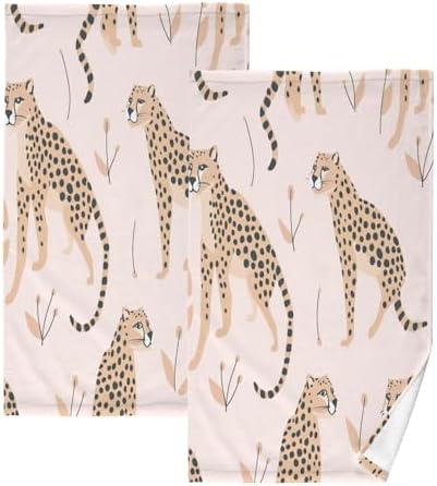 Bolaz Cheetah Leopard Hand Towels 2PCS Soft Cotton 1