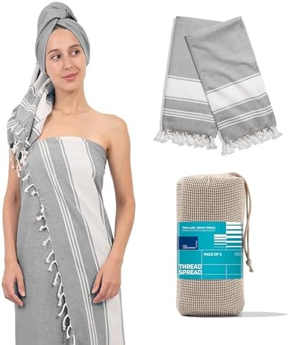 THREAD SPREAD Turkish Cotton Beach Towels 2 Pack - Grey Chambray 1