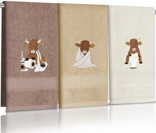 3 Pcs Highland Cow Decorative Hand Towels Set