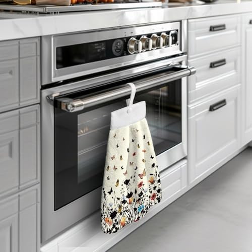 Hand Towels with Hanging Loops and Button Floral Design