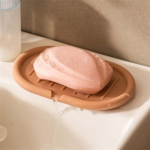 Self Draining Soap Holder 15cmx9cm Silicone Tray for Bathroom and Kitchen Orange