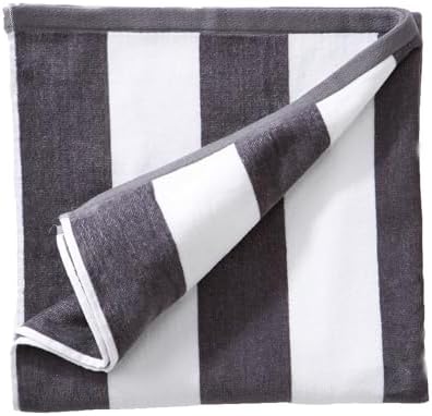 Great Bay Home 100 Cotton Velour Beach Towel - Grey Cabana Stripe 35x70
