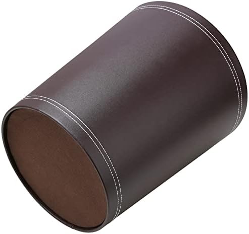 KINGFOM Round Brown PU Leather Trash Can Wastebasket