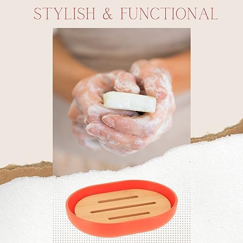 Premium Orange Soap Dish with Bamboo Tray 1