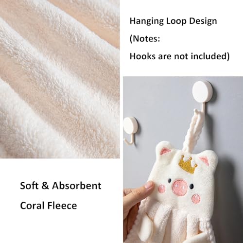 Cute Animal Hand Towels with Hanging Loops 2 Pack