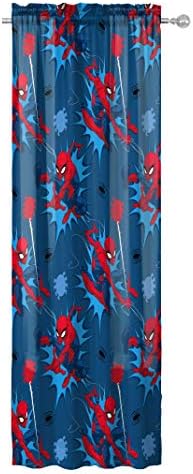 Jay Franco Spiderman Window Drapes - 4 Panels with Tiebacks 63 Inch Blue