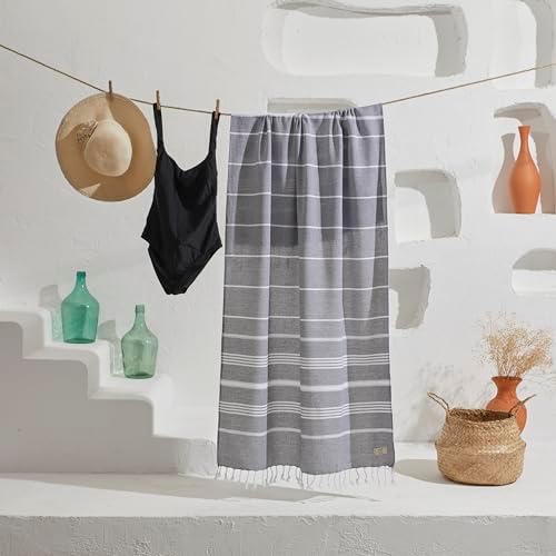 Yazz Turkish Cotton Beach Towel 39x71 in - Anthracite