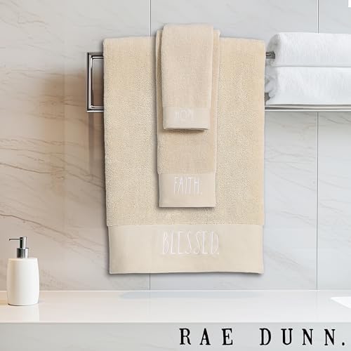 Rae Dunn 6-Piece Towel Set - Taupe and White 1