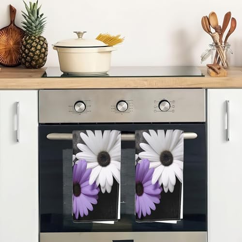 Purple Daisy Butterfly Hand Towels Set of 2 16x24 inch