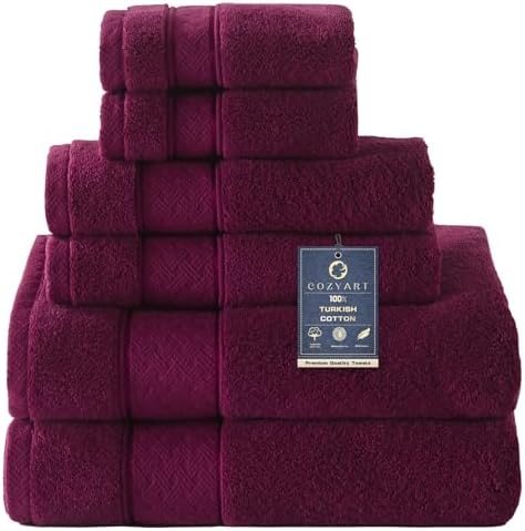 COZYART 6-Piece Bath Towel Set Plum Burgundy