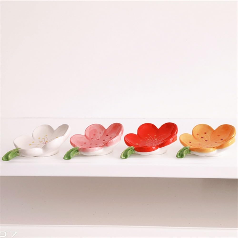 Flower Ceramic Soap Holder Self Draining Tulip Yellow