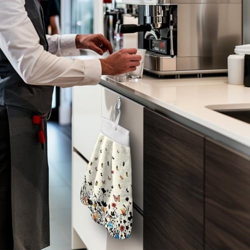 Hand Towels with Hanging Loops and Button Floral Design
