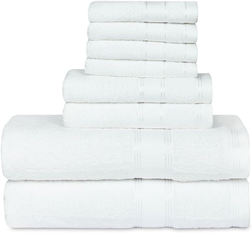 Casa Lino 8-Piece Bath Towel Set - 100 Cotton White