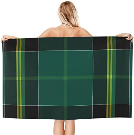 Bright Green Plaid Beach Towel for Kids and Adults