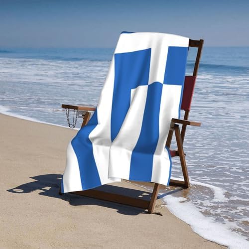 WURTON Greek Flag Print Beach Towel for Adults and Kids